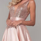 Light Pink Deep V-Neck Polyester Floor Sweeping Bridesmaid Dress