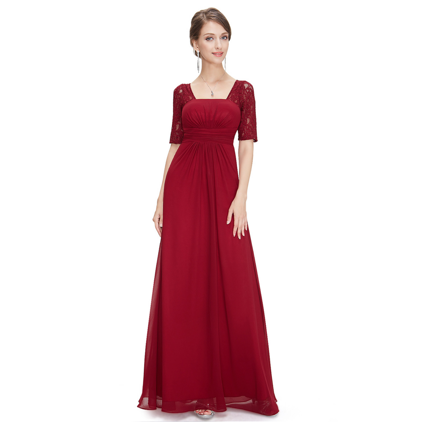 Chiffon Lace Sleeves Maxi Bridesmaid Dress