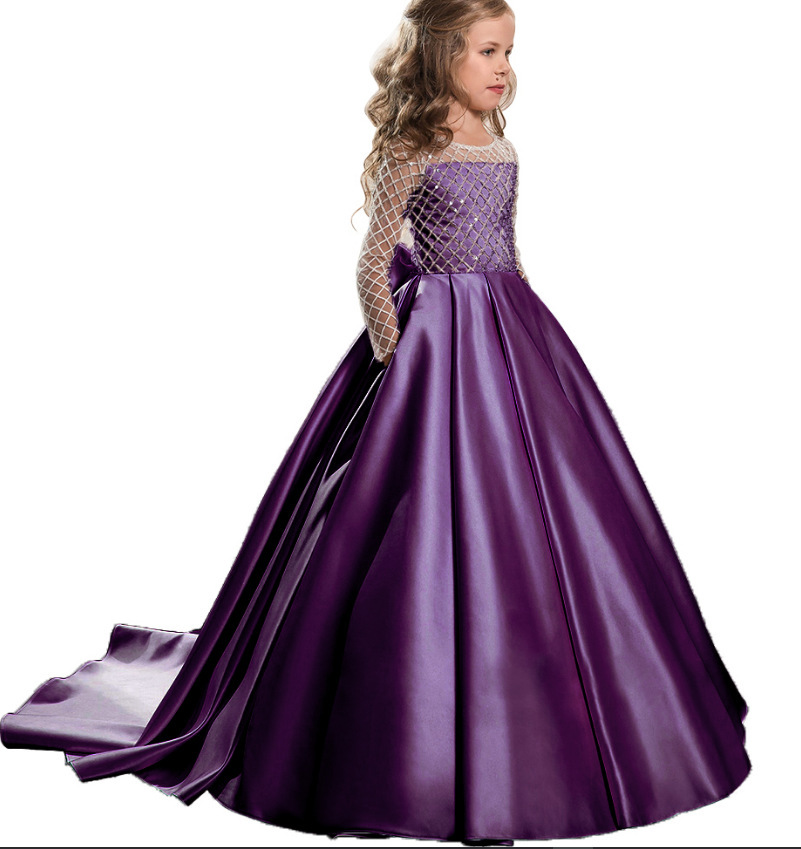 Satin Beaded Long Sleeves Kids Wedding Dress