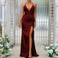 Simple Deep V-Neck Sleeveless Maxi Bridesmaid Slit Dress