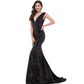 Sequin Deep V Neck Sleeveless Mermaid Evening Dress