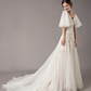 Ivory Lace Deep V Neck Short Butterfly Sleeves Wedding Dress