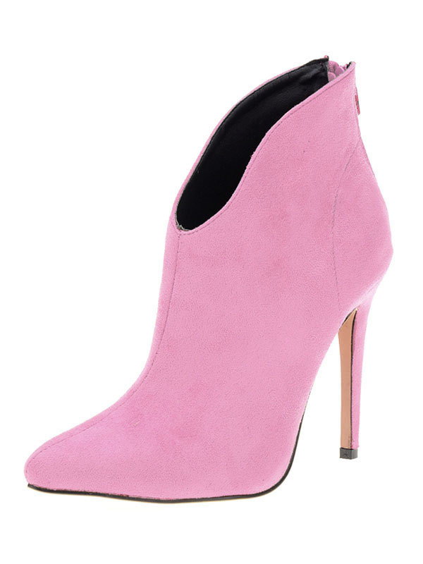 Suede Pointed Toe High Heel Ankle Boots