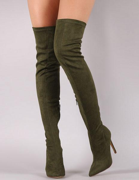 Sleek Pointed Toe Thigh-High Suede Boots