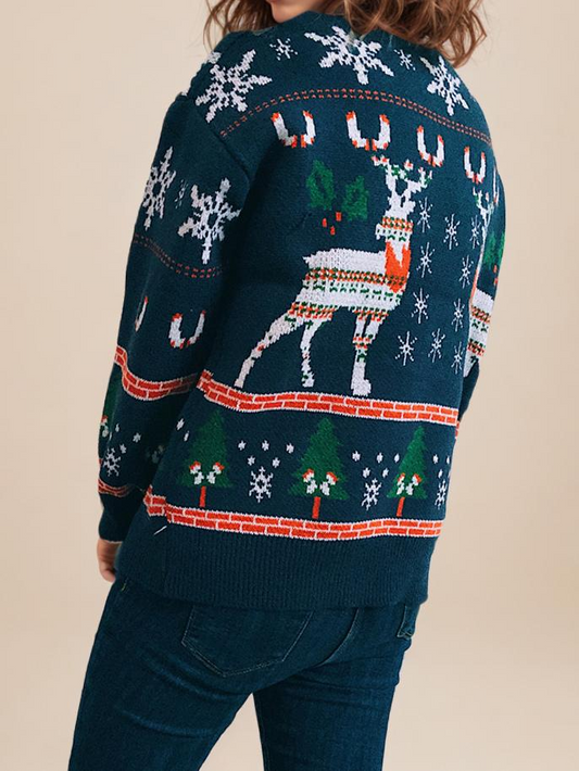 Pullover Crochet Christmas Printed Sweatshirt