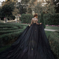 Black Lace Deep V Neck Backless Long Sleeves Slit Wedding Dress