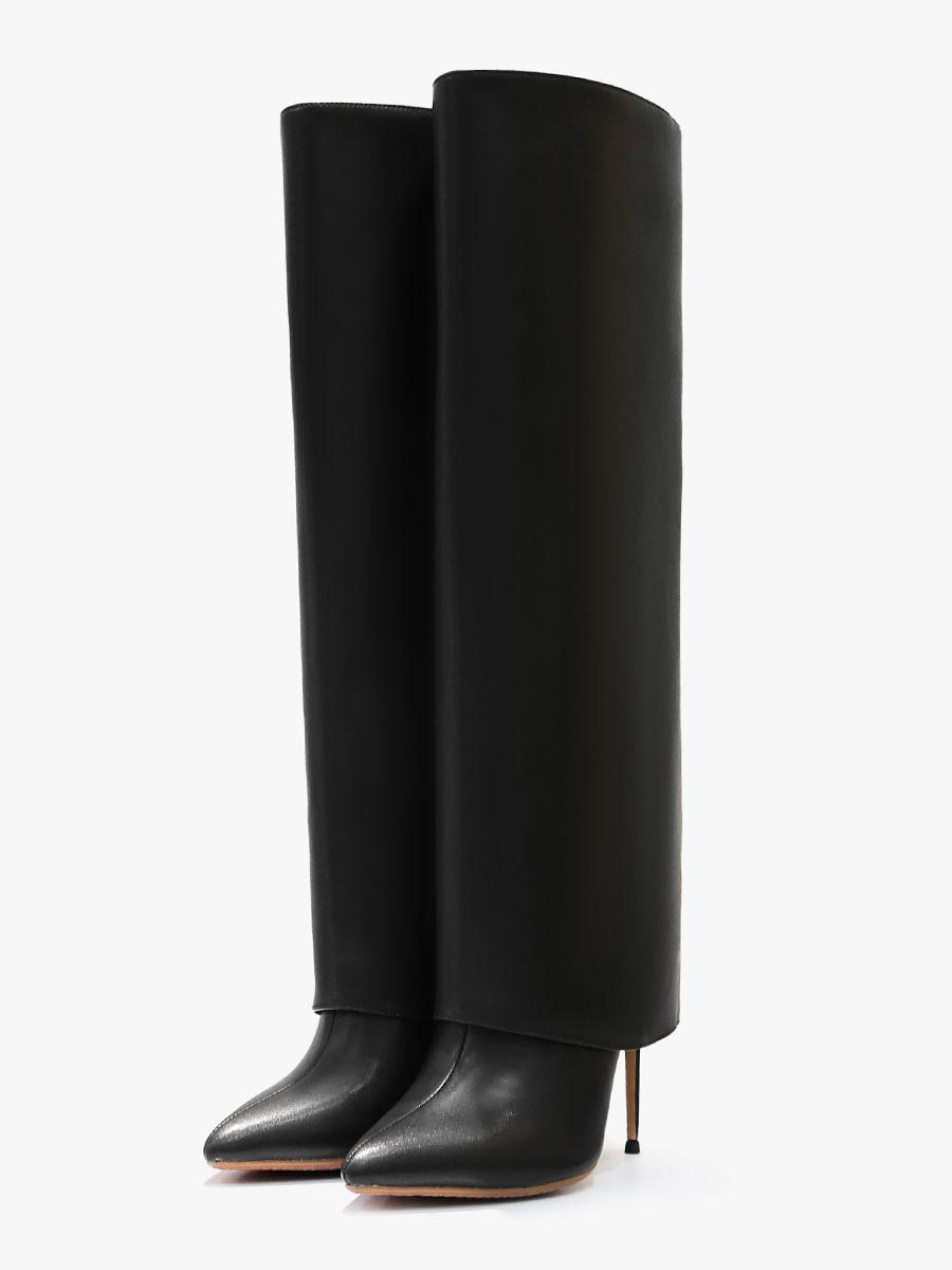 Foldover Knee High Boots with Pointed Toe