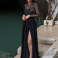 Black Lace A-Line Jewel Neck Split Leg Prom Dress