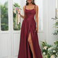 Satin Simple Spaghetti Strap Sleeveless Maxi Bridesmaid Slit Dress