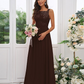 Lace Applique Square Neck Sleeveless Maxi Bridesmaid Dress