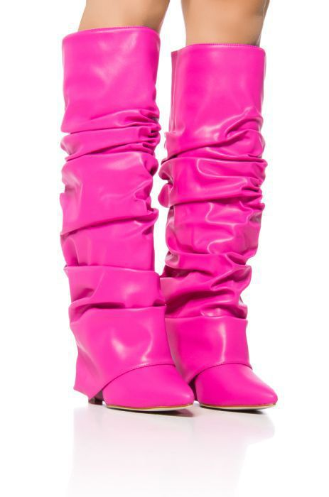 Stylish Pointed Toe Fold-Over Wedge Heel Knee-High Boots