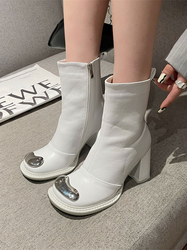 Women's Chunky Heel Ankle Boots with Metal