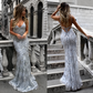 Deep V Neck Backless Sequin Long Prom Dress