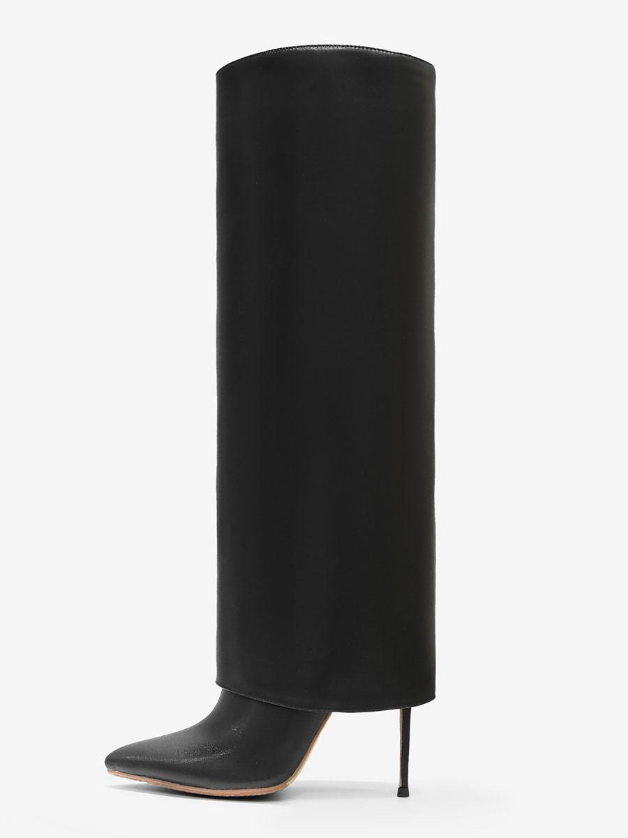 Foldover Knee High Boots with Pointed Toe