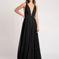 Deep V-Neck Sleeveless A-Line Zipper Pleated Tulle Party Dress