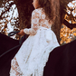 White Lace Long Sleeves Tie Back Kids Party Dress