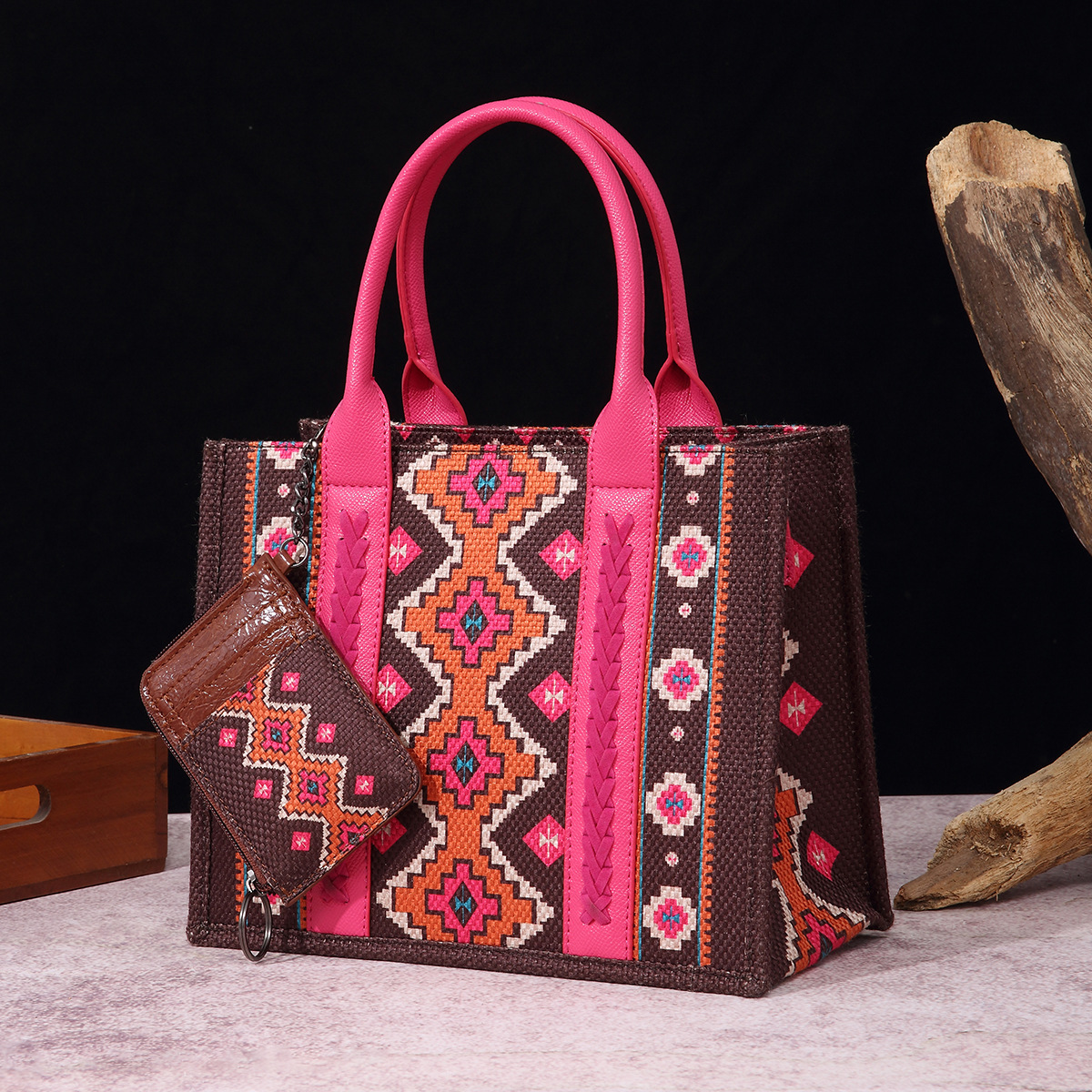 Southwestern Dual Sided Print Small Canvas Tote/Crossbody