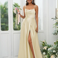 Satin Simple Spaghetti Strap Sleeveless Maxi Bridesmaid Slit Dress