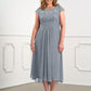 Plus Size Light Gray Chiffon Jewel Neck Short Sleeves Bridesmaid Dress