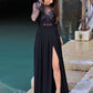 Black Lace A-Line Jewel Neck Split Leg Prom Dress