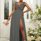 Lace Embroidered Sleeveless Maxi Bridesmaid Slit Dress