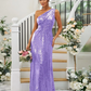 Sequin Oblique Shoulder Sleeveless Maxi Bridesmaid Dress