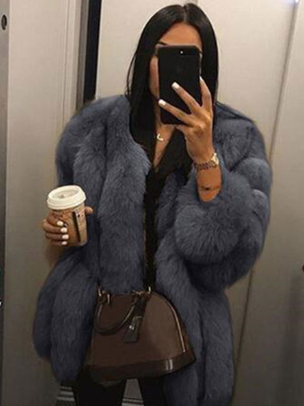 Faux Fur Full Sleeves Bubble Coat