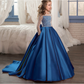 Satin Beaded Long Sleeves Kids Wedding Dress