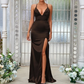 Simple Deep V-Neck Sleeveless Maxi Bridesmaid Slit Dress