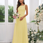 Lace Applique Square Neck Sleeveless Maxi Bridesmaid Dress