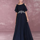 Navy Chiffon Beading Cold Shoulder Pleated Bridesmaid Dress