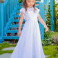 Jewel Neck Short Sleeves Pleated Kids Party Dress