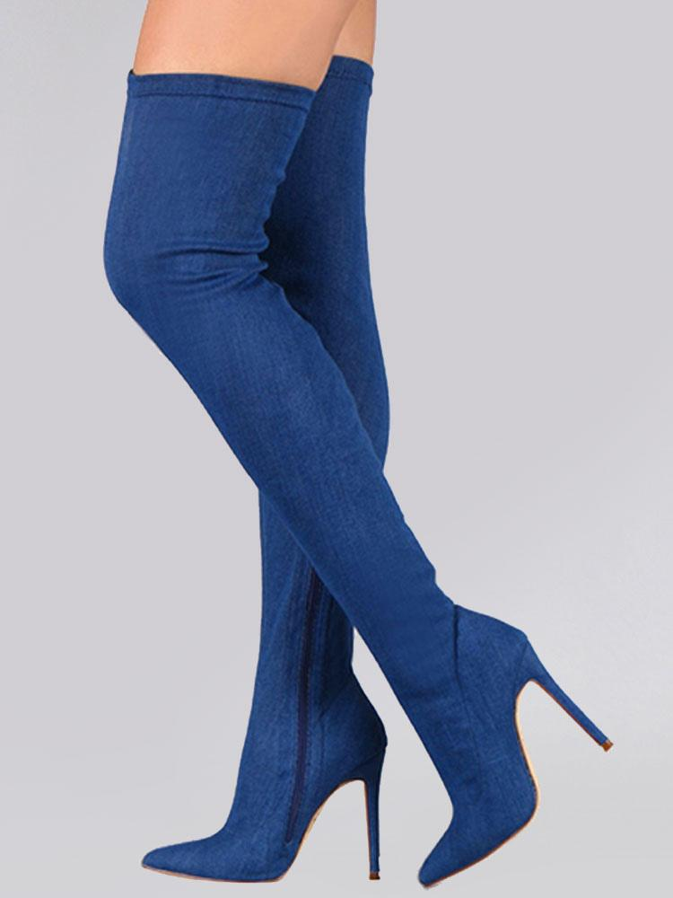 Sleek Pointed Toe Thigh-High Suede Boots