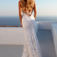 Mermaid Halter Lace Up Backless Lace Beach Wedding Dress