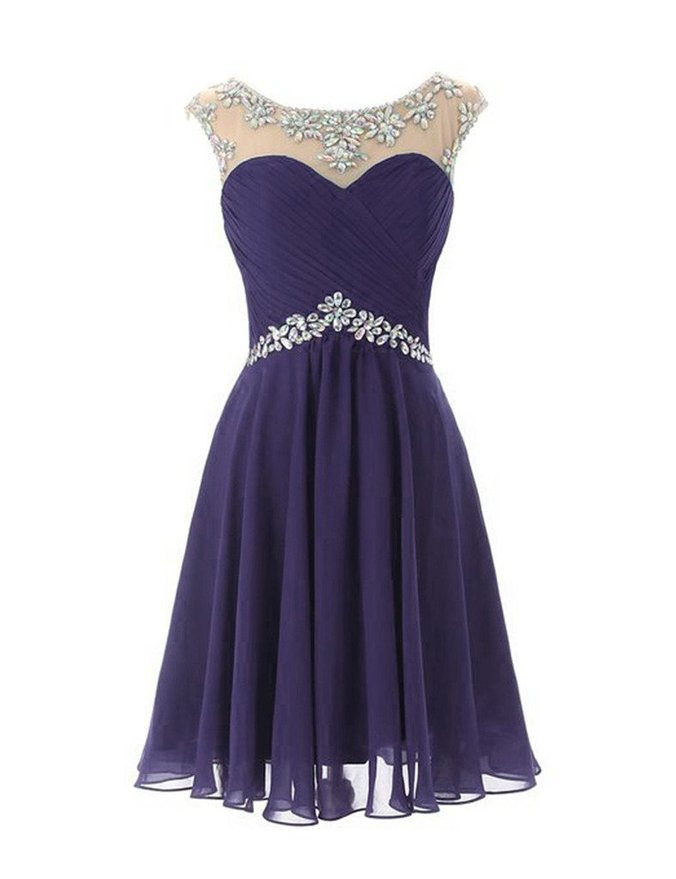 Cap-sleeved Chiffon Dress With Beading