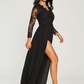 Black Lace Appliques V-neck Evening Dress