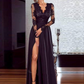 Black Lace Appliques V-neck Evening Dress