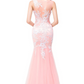 Sheath Appliques Lace Sweep Train Tulle Dress