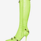 Bright Leather Pointed Toe Stiletto Knee High Boots