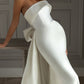 Ivory Satin Backless Bow Detail Mermaid Wedding Dress