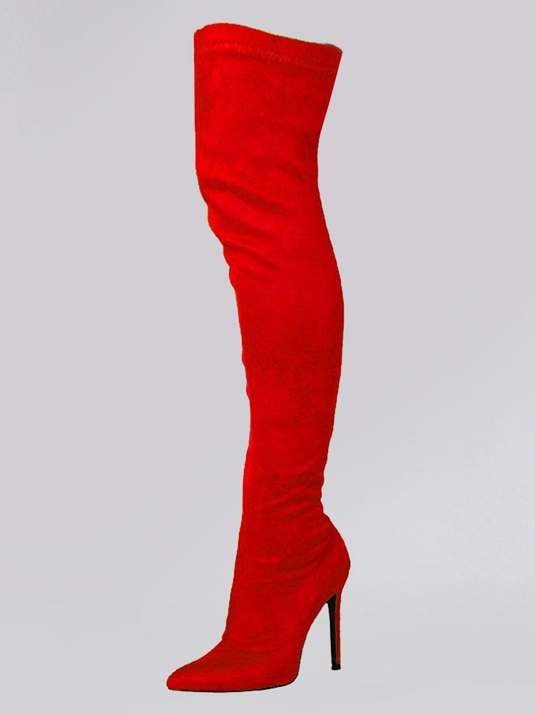 Sleek Pointed Toe Thigh-High Suede Boots