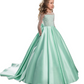 Satin Beaded Long Sleeves Kids Wedding Dress