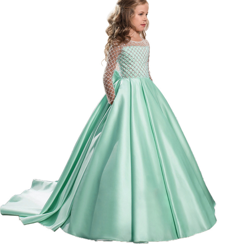 Satin Beaded Long Sleeves Kids Wedding Dress