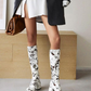 Women's Floral Print Block Heel Platform Knee-High Boots