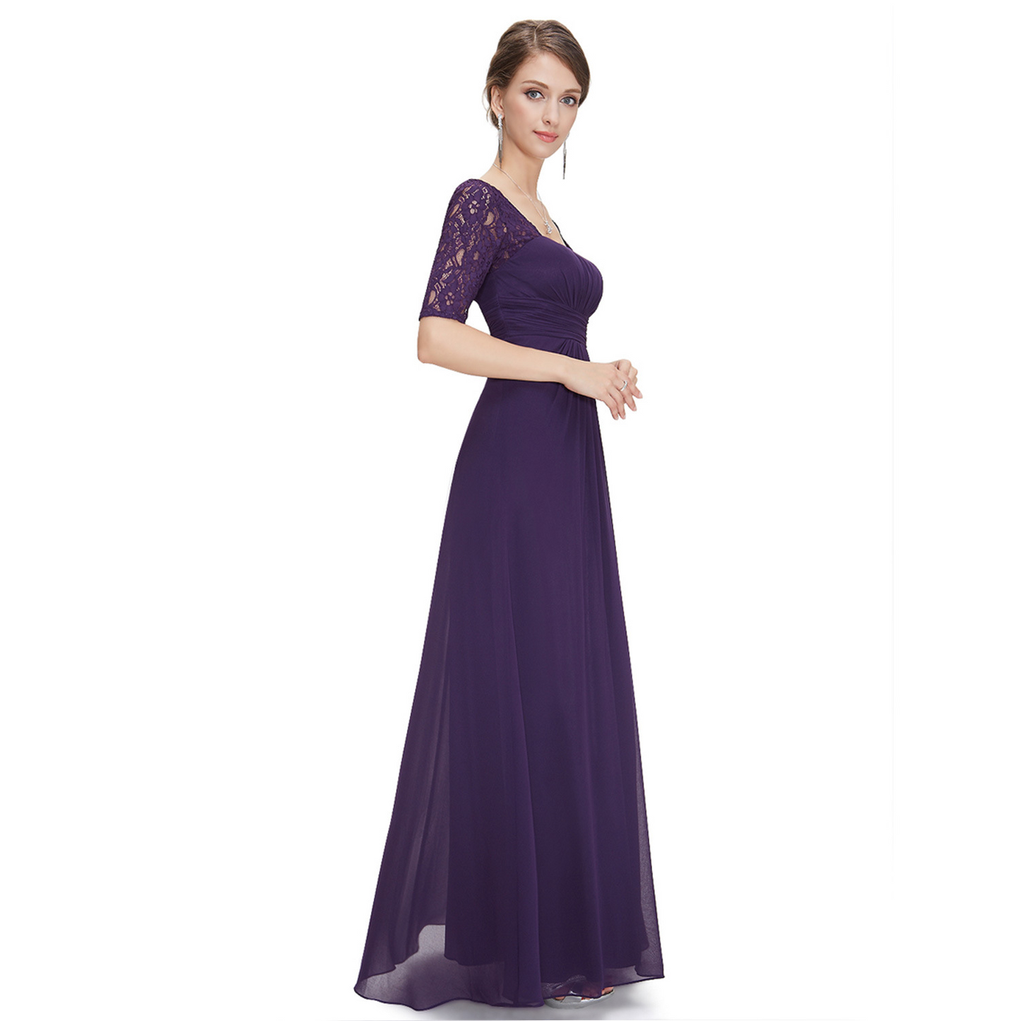 Chiffon Lace Sleeves Maxi Bridesmaid Dress