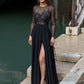 Black Lace A-Line Jewel Neck Split Leg Prom Dress