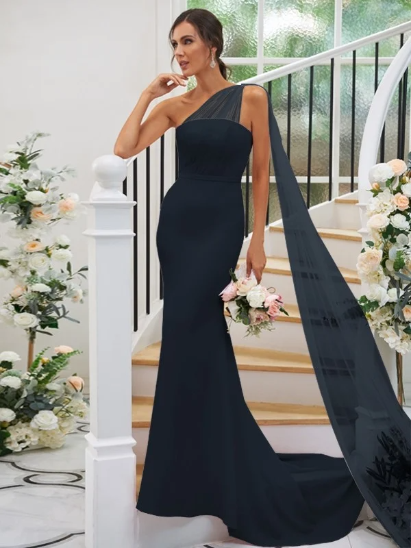 One Shoulder Sleeveless Long Mermaid Maxi Bridesmaid Dress