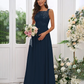 Lace Applique Square Neck Sleeveless Maxi Bridesmaid Dress