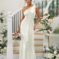 Sequin Oblique Shoulder Sleeveless Maxi Bridesmaid Dress