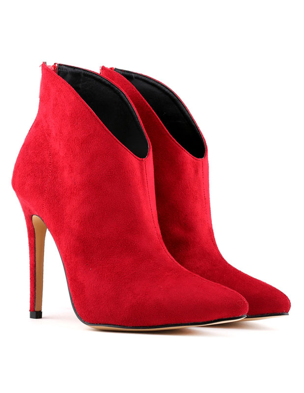 Suede Pointed Toe High Heel Ankle Boots